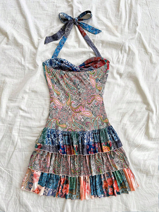 Chic Floral Pleated Mini Dress with Bowknot Detail - Perfect for Vacations and Date Nights