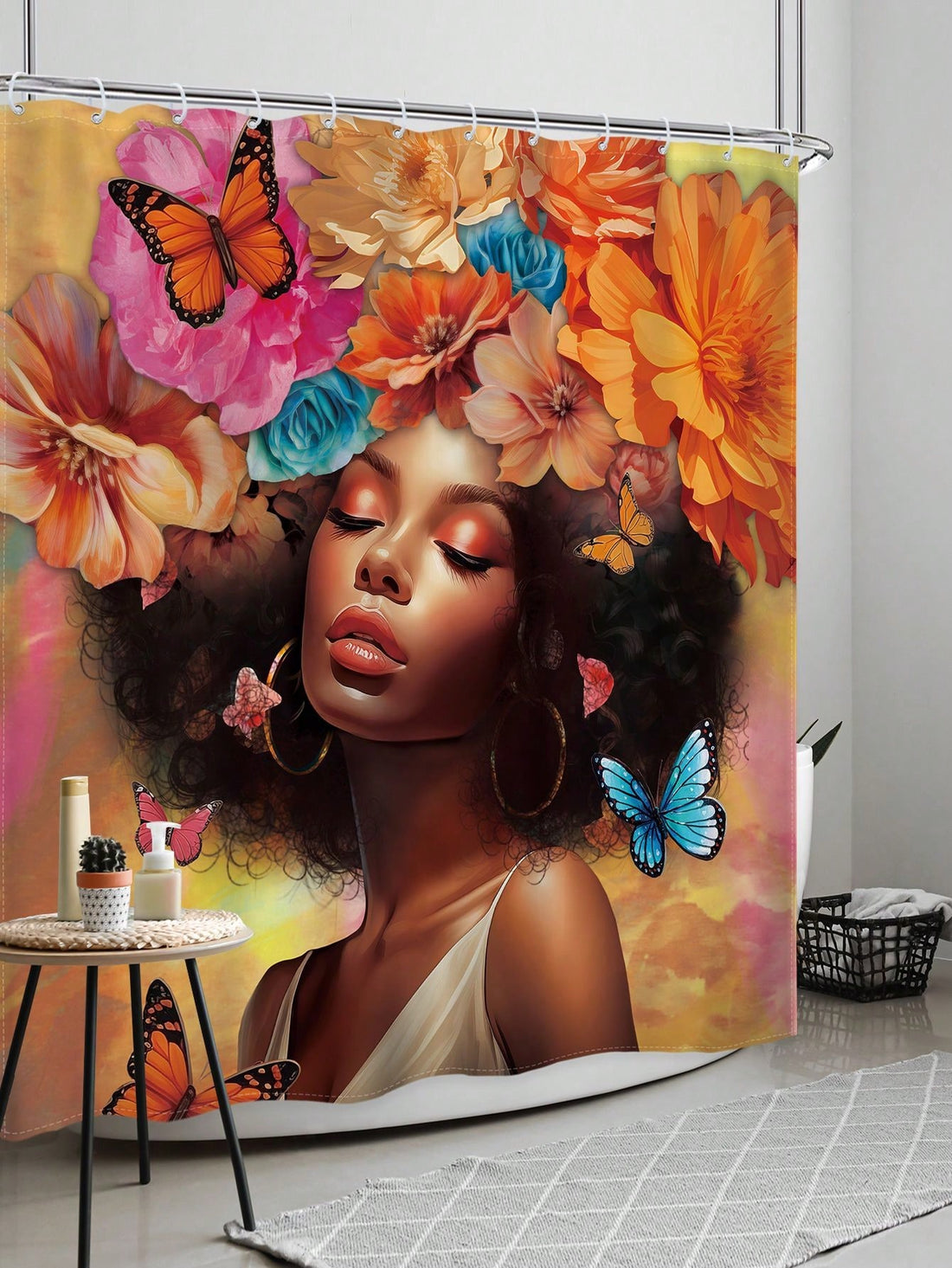 Create a tranquil oasis in your bathroom with the Fluttering Inspiration Shower Curtain. Made of durable waterproof material, it features a beautiful African American butterfly quote design. Embrace nature's beauty and inspire your daily routine with this stylish and functional shower curtain.