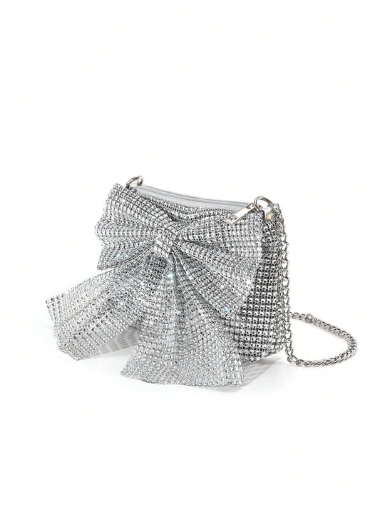 Chic Rhinestone Bowknot One-Shoulder Clutch: Perfect for Gala, Prom, and Cocktail Events