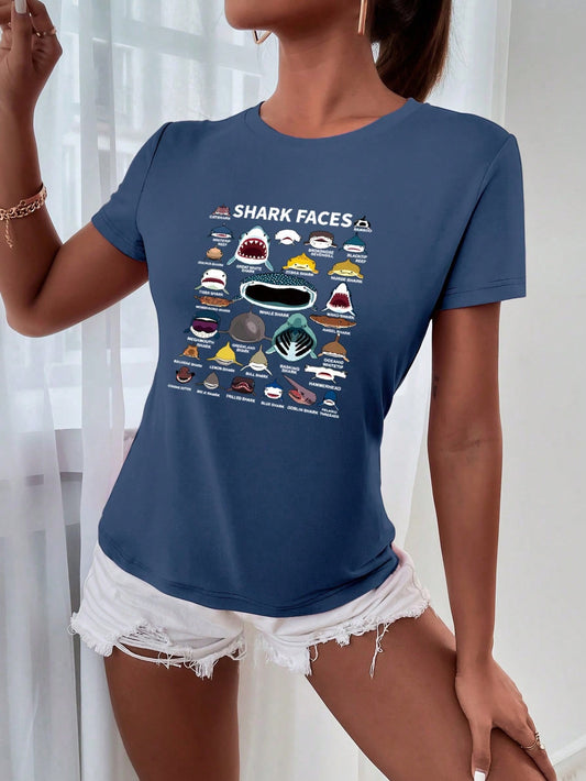 Shark Lover Casual Tee: Embrace Ocean Awareness with Fun Shark Face Graphic