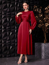 Elegant Solid Color Lantern Sleeve Maxi Dress - Perfect for Evening Parties