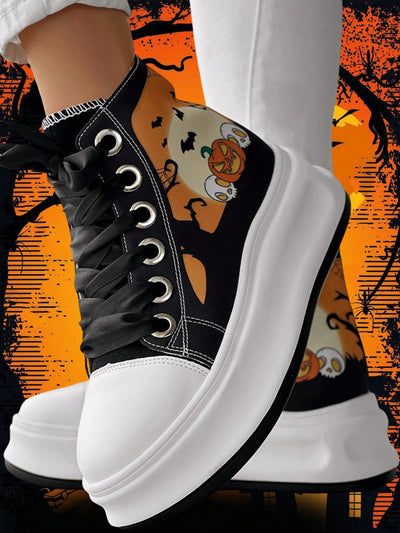 Halloween Chic: Eyelet Lace-Up Sneakers for Fall New School Season Elevator Couple Shoes