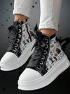 Halloween Chic: Eyelet Lace-Up Sneakers for Fall New School Season Elevator Couple Shoes