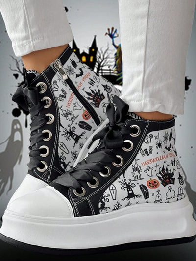 Halloween Chic: Eyelet Lace-Up Sneakers for Fall New School Season Elevator Couple Shoes