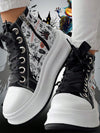 Halloween Chic: Eyelet Lace-Up Sneakers for Fall New School Season Elevator Couple Shoes