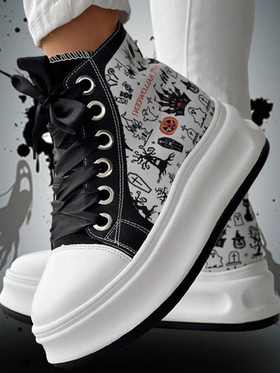 Halloween Chic: Eyelet Lace-Up Sneakers for Fall New School Season Elevator Couple Shoes