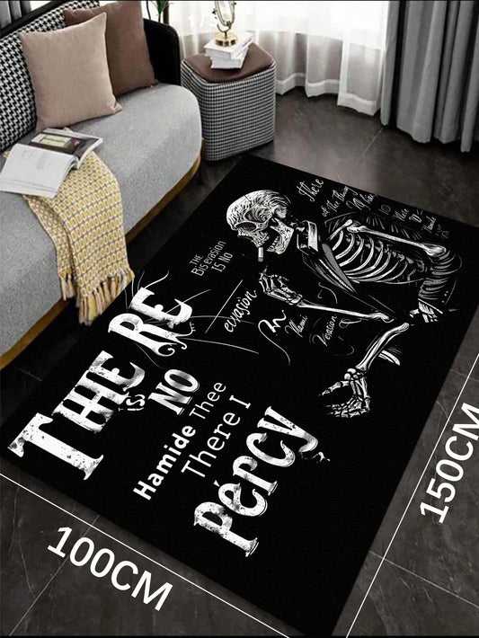 Spooky Skeleton Pattern Rug for Halloween Décor in Living Room, Kitchen, or Bedroom