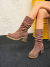 Retro Chic Mid-Calf Western Boots: Suede Casual Riding Style for Fall/Winter