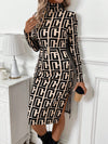 Chic and Classy: Classic Printed Turtle Neck High-Low Hem Bodycon Dress