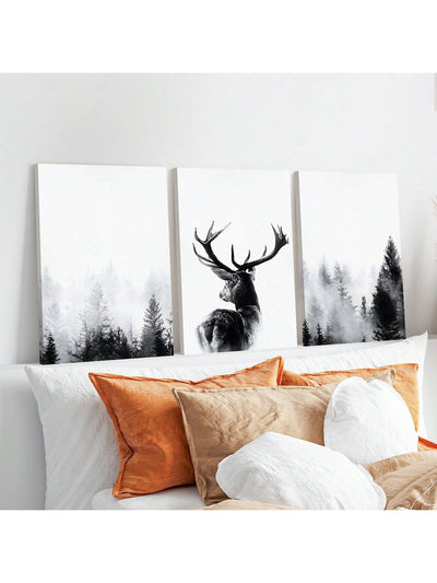 Enchanting Woodland Antler Canvas Art Set - 3 Pieces of Natural Beauty for Cozy Home Decor