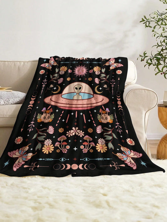 Occult Alien UFO Plush Blanket: Soft and Warm All-Season Throw for Living Room, Sofa, and Bedroom