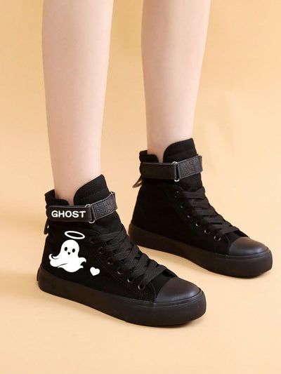 Glow-In-The-Dark Ghost Pattern High-Top Sneakers: Halloween Edition