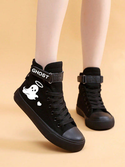 Glow-In-The-Dark Ghost Pattern High-Top Sneakers: Halloween Edition