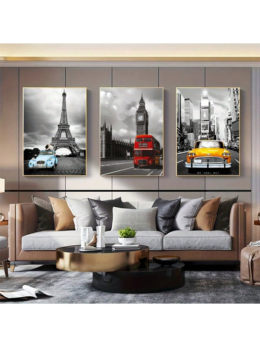 Upgrade your home decor with our Modern Landmark Art Set! This stylish 3-piece frameless canvas print collection will add a touch of modern sophistication to any room. Transform your space into a work of art and impress your guests with this unique and eye-catching set.