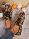 Spooktacular Comfort: Women's Halloween Pumpkin Skull Print Sneakers