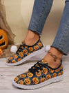 Spooktacular Comfort: Women's Halloween Pumpkin Skull Print Sneakers