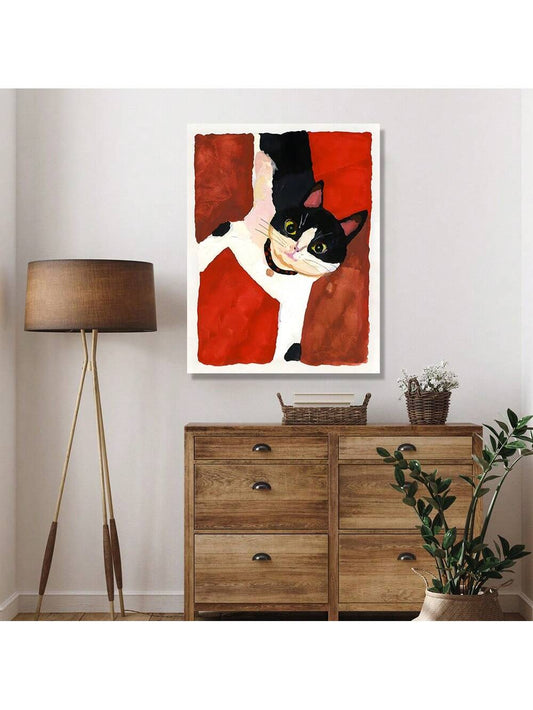 Mysterious Feline Elegance - Black Cat Vintage Canvas Poster for Home Decor