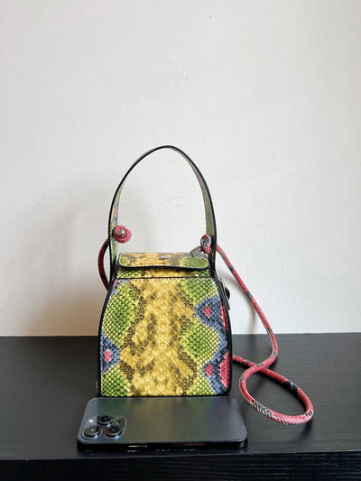 Chic Mini Yellow Snake Print Cube Handbag - Stylish Shoulder Bag for Any Occasion