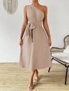 Elegant Asymmetrical Neck Ruched Dress for Effortless Holiday Style