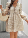 Chic Floral Print Plus Size Lace-Up Mini Dress with Long Sleeves