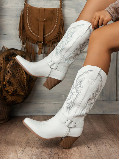 Stylish Embroidered Mid-Calf Western Boots for Women – Perfect for Spring & Autumn Fashion