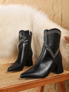 Rivet Decor Pointed Toe Chunky Heel Black Boots: The Ultimate Sexy and Versatile Footwear for Women