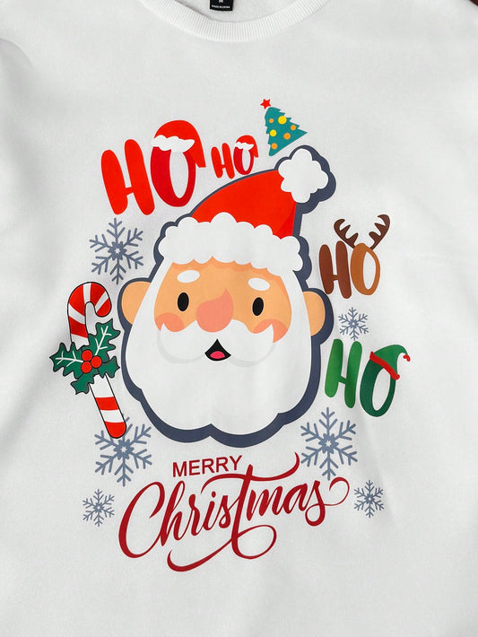 Cozy White Father Christmas Print Sweatshirt - Perfect for Holiday Cheer and Everyday Comfort