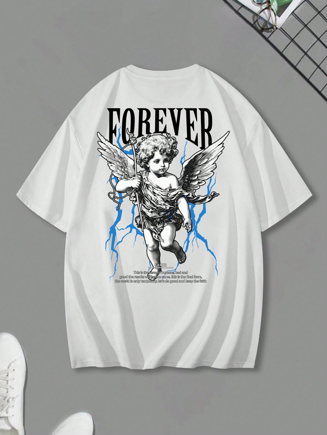 Experience the ultimate comfort and style with Heavenly Vibes' Men's Angel Printed Crew Neck T-Shirt. Made for summer, this shirt is designed with an angel print for a unique touch. Crafted with quality materials, it offers both breathability and durability. Channel heavenly vibes all season long.