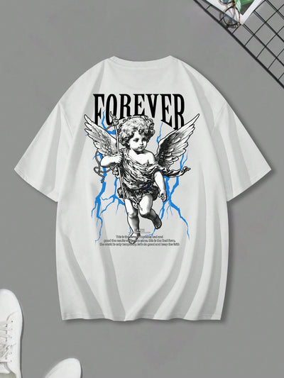 Heavenly Vibes: Men's Angel Printed Crew Neck T-Shirt for Summer