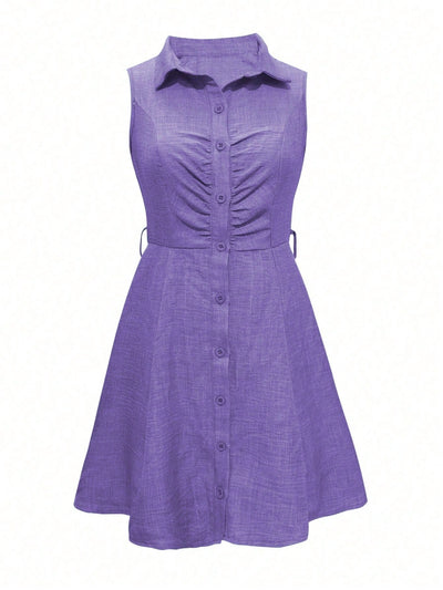 Effortless Elegance: Women's Summer Pleated Sleeveless Casual Shirt Dress