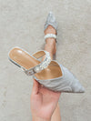 Sparkling Silver Rhinestone French Low Heel Mule Sandals - Summer 2024 Collection