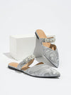 Sparkling Silver Rhinestone French Low Heel Mule Sandals - Summer 2024 Collection