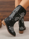 Vintage Coffee Brown Embroidered Western Boots - European Style Trendy Mid-Calf Boots