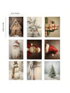 Vintage Christmas Collage: Set of 9 Rustic Holiday Wall Prints