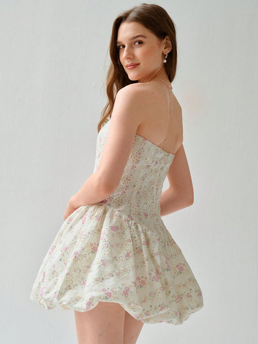 Enchanting Floral Print Bandeau Dress for Effortless Summer Style