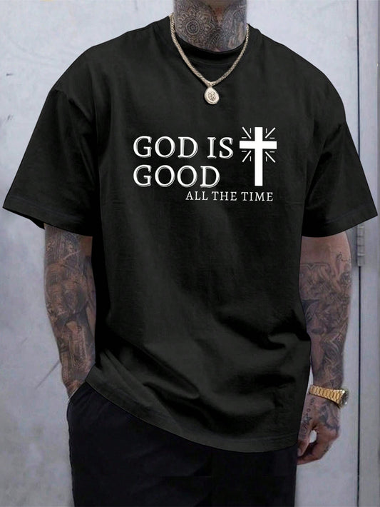 Summer Essential with Men's Casual Cross Slogan Print T-Shirt