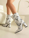 Women's Floral Pointed-toe Ankle Boots with Pink Butterfly and Flower Pattern