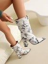 Women's Floral Pointed-toe Ankle Boots with Pink Butterfly and Flower Pattern