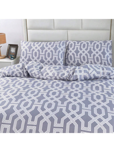 Soft Geometric Floral 3-Piece Polyester Bedding Set: Duvet Cover and Pillowcases