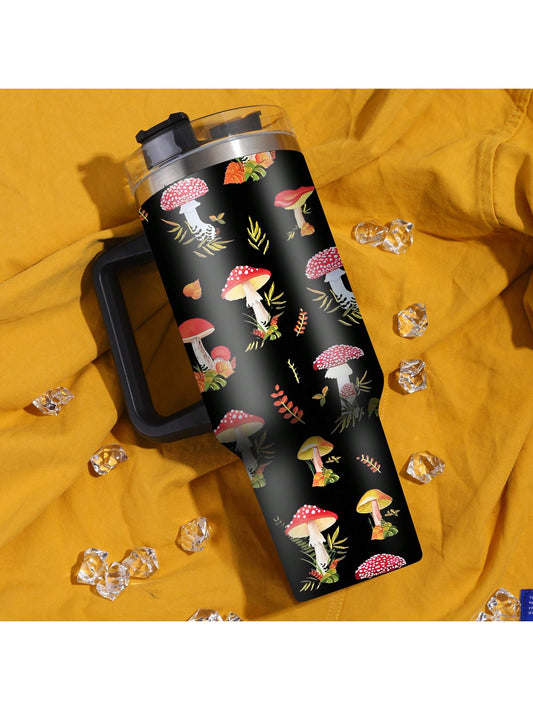 Charming Mushroom Print Insulated Tumbler - 40 Oz Stainless Steel Travel Cup with Straw for Fitness, Parties & Home Use