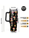 Charming Mushroom Print Insulated Tumbler - 40 Oz Stainless Steel Travel Cup with Straw for Fitness, Parties & Home Use