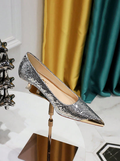 Shimmer and Shine: Metallic Snakeskin Party Pumps with Mid Heels