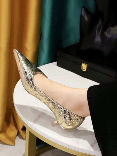 Shimmer and Shine: Metallic Snakeskin Party Pumps with Mid Heels