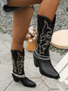 Western Chic: Embroidered Chunky Heel V-Neck Cowboy Boots for Women