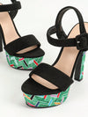 Ultimate Comfort: Black Suede Waterproof Platform Sandals with Ankle Strap for Women