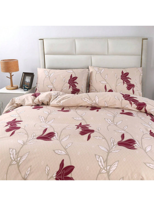 Geometric Floral Flannel Duvet Cover Set: Cozy Luxury for Home and Hotel