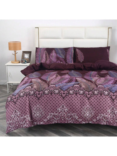 Cozy Geometric Floral Flannel Bedding Set - 3pcs Duvet Cover & Pillowcases