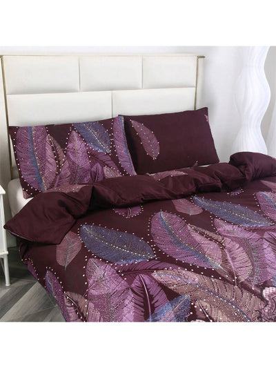 Cozy Geometric Floral Flannel Bedding Set - 3pcs Duvet Cover & Pillowcases