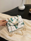 Chic Mini Square Bag with Flower Embroidery & Faux Pearl Accents