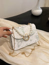 Chic Mini Square Bag with Flower Embroidery & Faux Pearl Accents